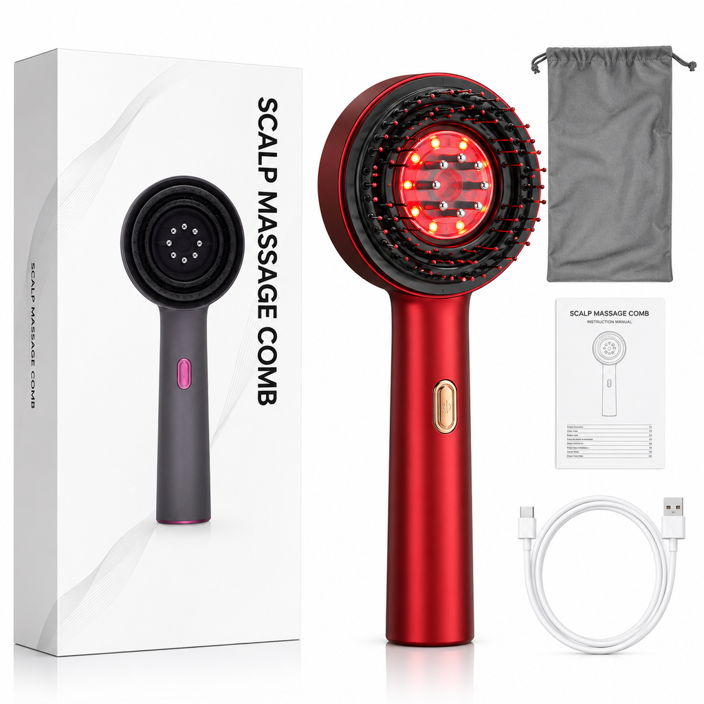Cepillo Masajeador Capilar LED 3 en 1