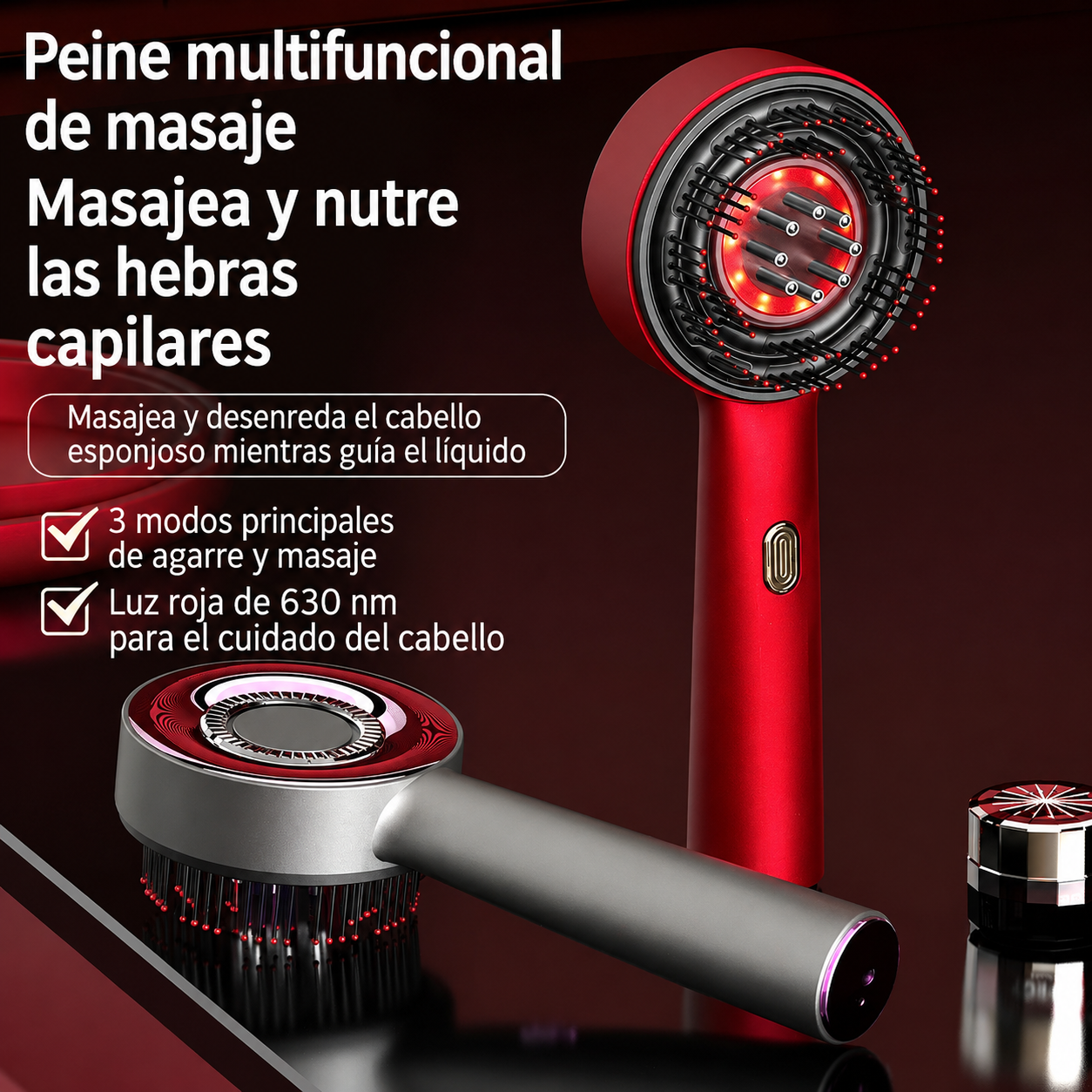 Cepillo Masajeador Capilar LED 3 en 1