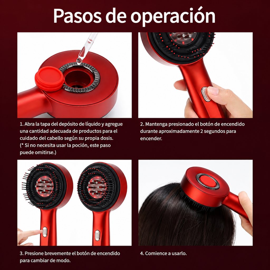 Cepillo Masajeador Capilar LED 3 en 1