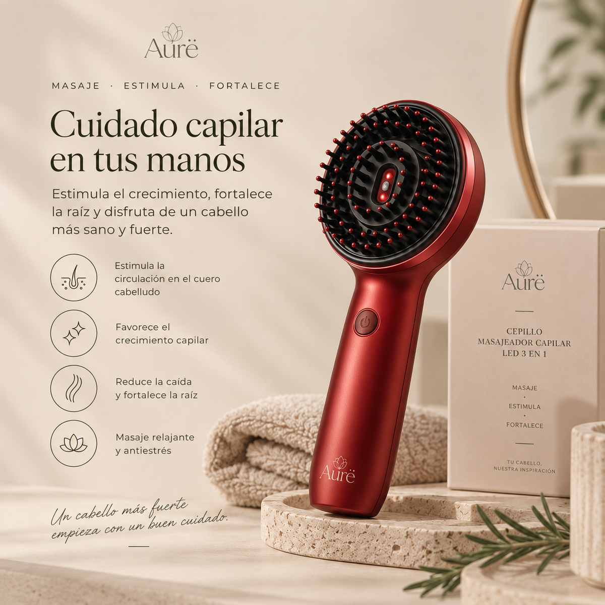 Cepillo Masajeador Capilar LED 3 en 1