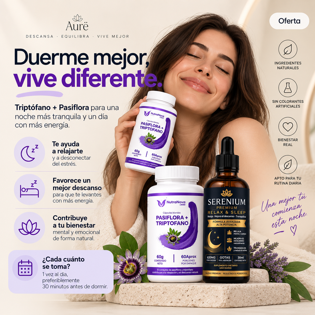Triptófano + Pasiflora | Apoyo natural para la relajación y el descanso