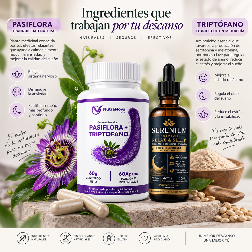 Triptófano + Pasiflora | Apoyo natural para la relajación y el descanso