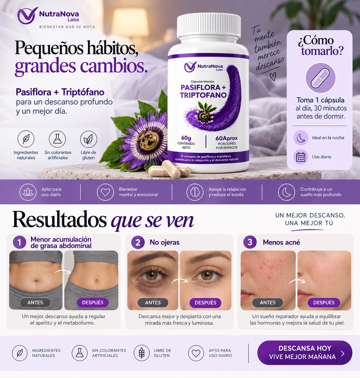 Triptófano + Pasiflora | Apoyo natural para la relajación y el descanso